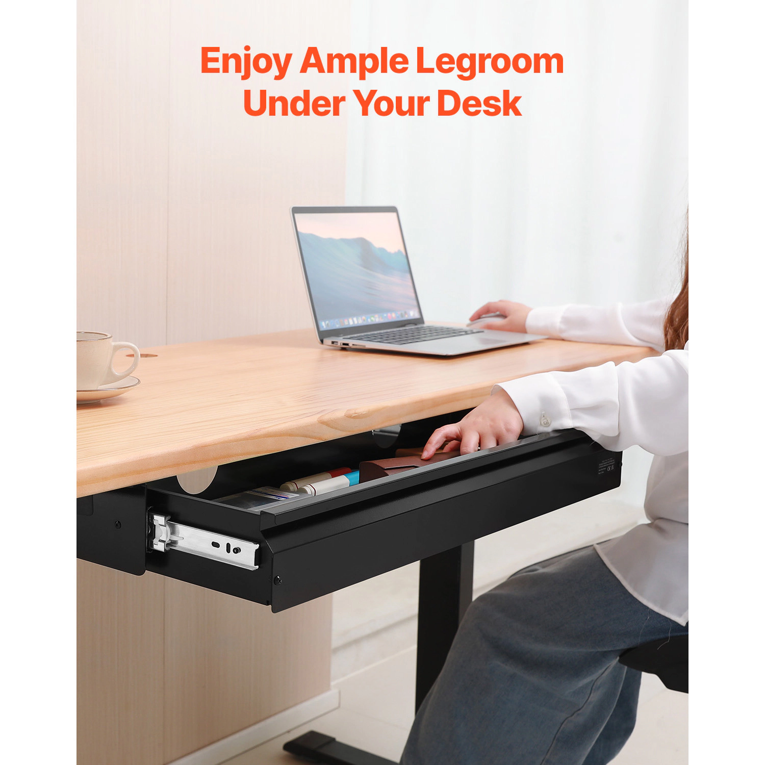 HONGGE Under Desk Drawer Slide Out Under Desk Mounted Pull-out Drawer Attachment Hidden Desktop Storage Organizer Under