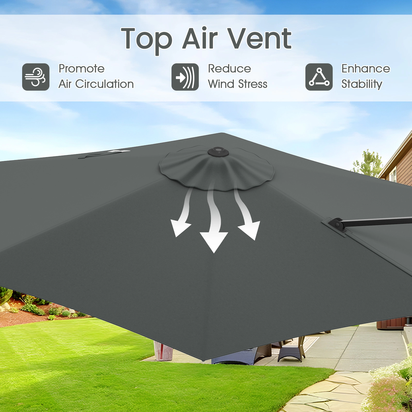 SUGIFT 9-ft Gray Offset Cantilever Hanging Patio Umbrella with Vented Top and Reinforced Rib Pockets