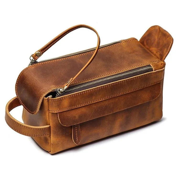 Steel Horse Leather Unisex Dado Leather Dopp Kit | Handmade Leather Toiletry Bag