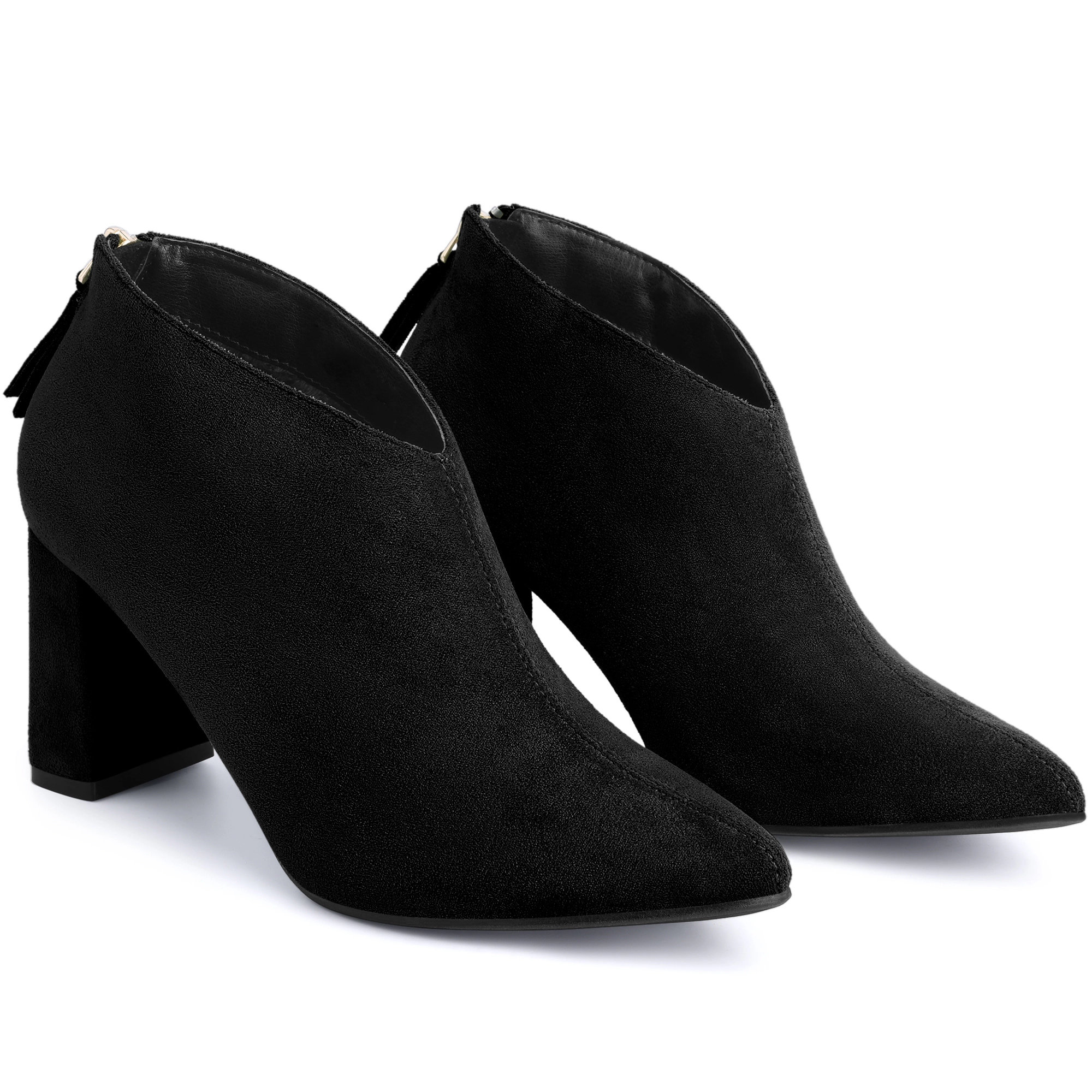 BLISSFUL STEP Women's Pointed Toe Cutout Block Heel Ankle Booties