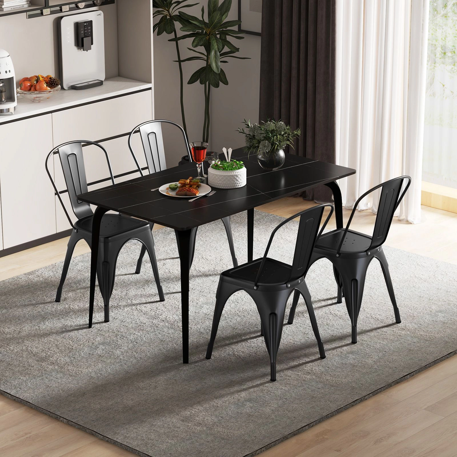 SlickBlue Metal Dining Chairs with Detachable Back Set of 4