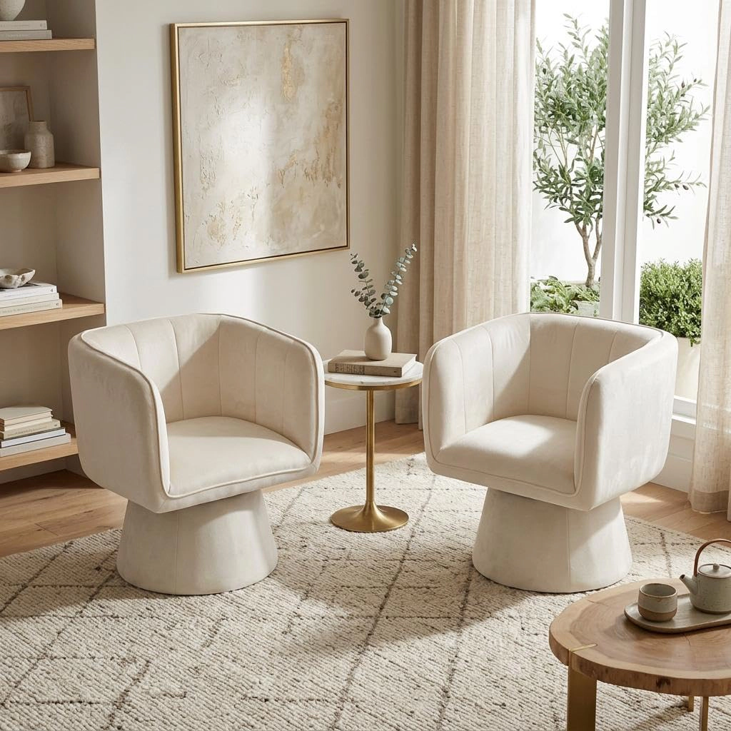 BebreezChic Modern Square 360 Swivel Upholstered Living Room Bedroom Armchair Accent Chair