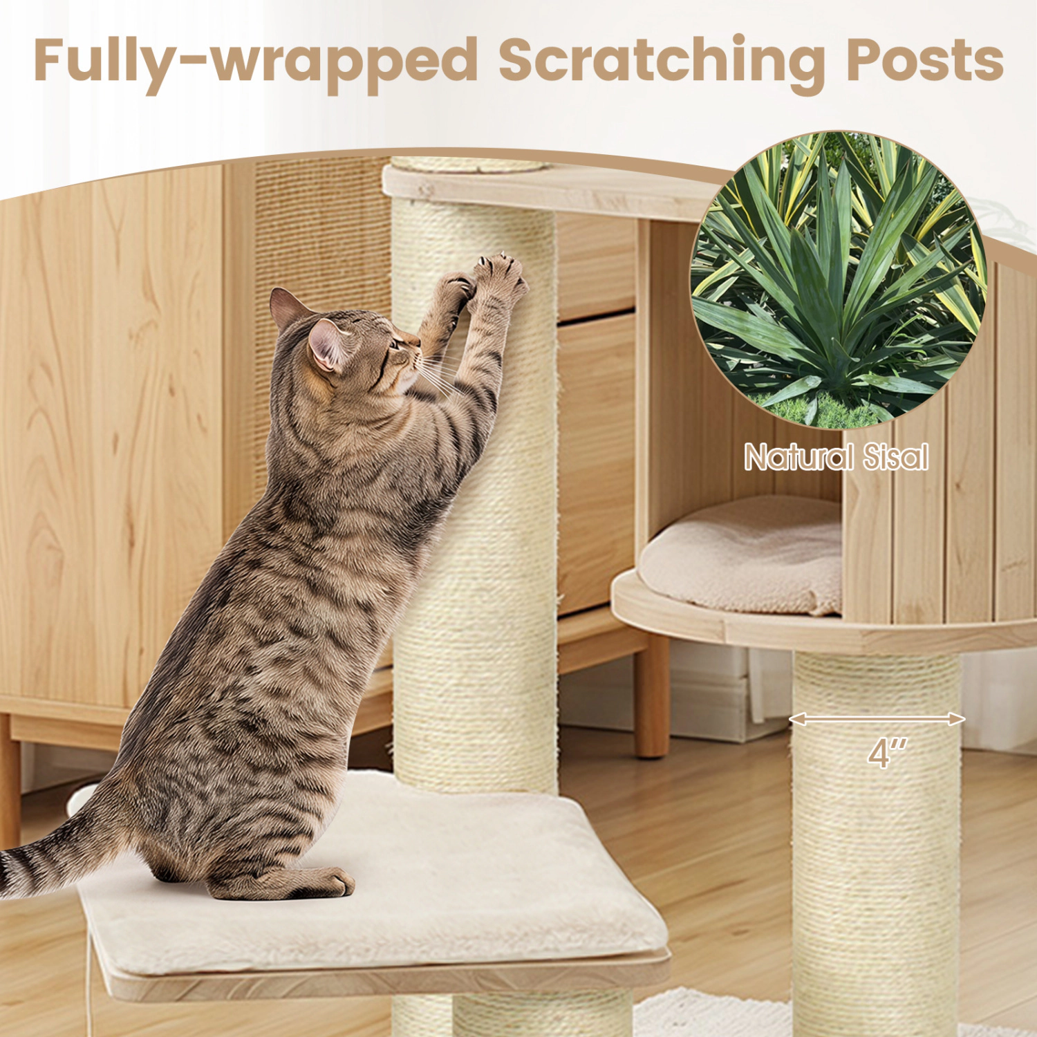 LJG Cat Tree for Indoor Kittens with Top Perch Condo Space and 3 Hanging Feather Toys