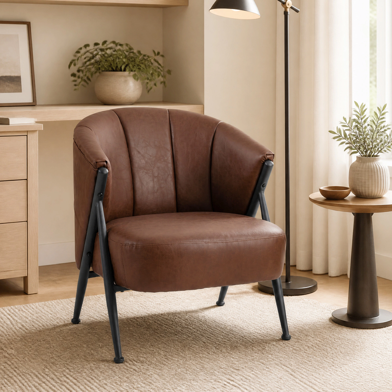 LJG Mid Century Modern Accent Chair with Curved Backrest and Wide Seat Comfy Armchair