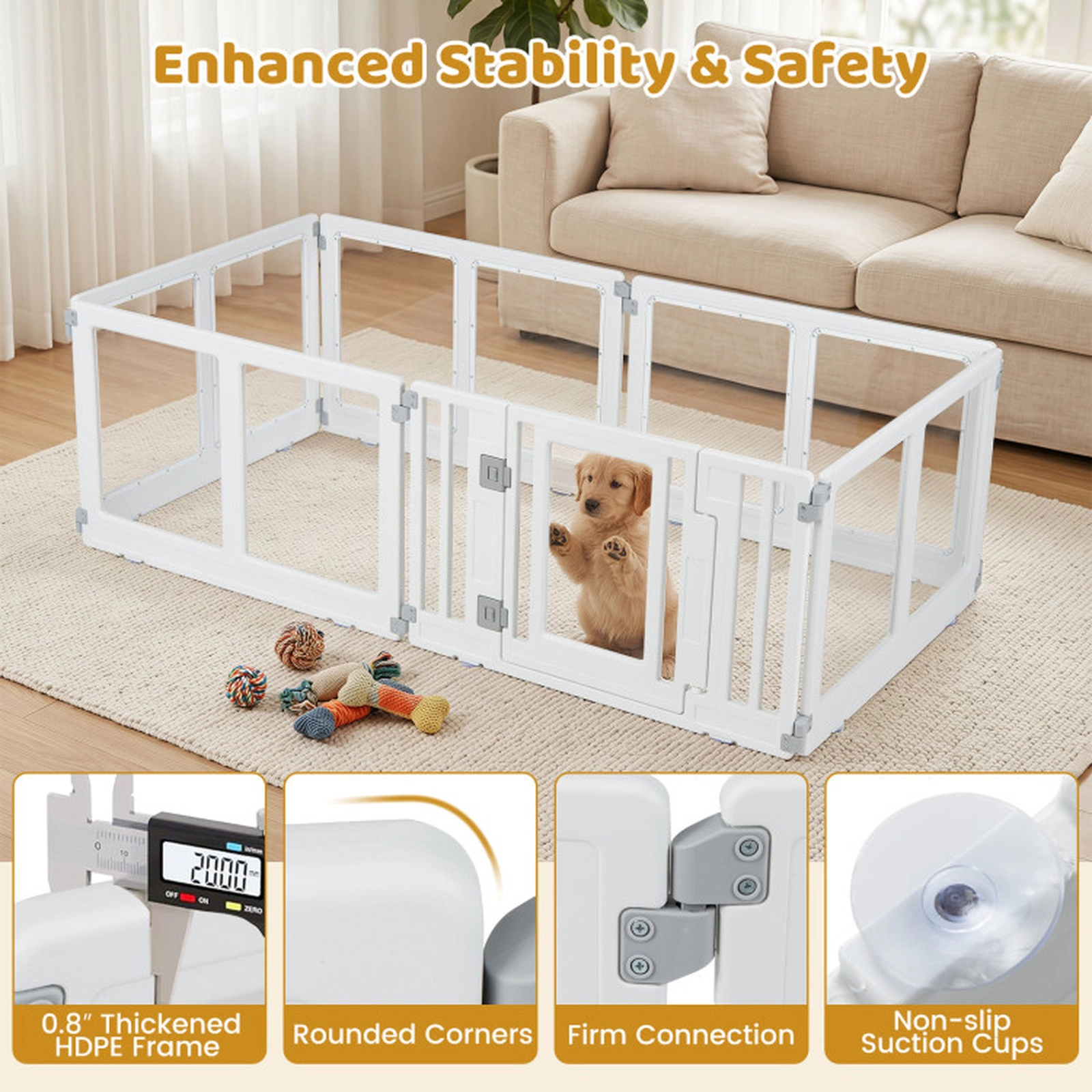 SUGIFT Clear 6-Panel Plastic Dog Playpen with Secure Locking Door Transparent Panels and 6 Ground Stakes