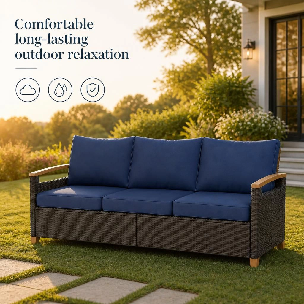 WOW PIONEER Outdoor Wicker Patio Bench
