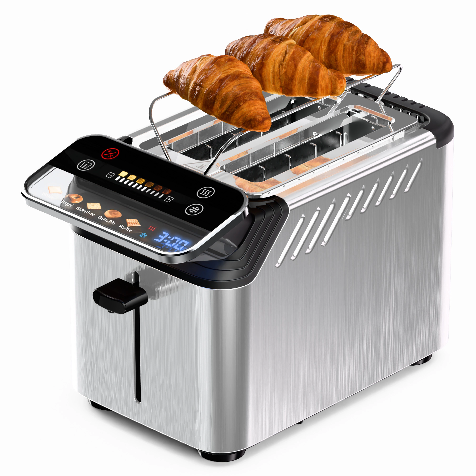 WHALL 2 Slice Touchscreen Toaster with Warming Rack, Wide Slots, Digital Timer, 6 Bread Types & 6 Shades
