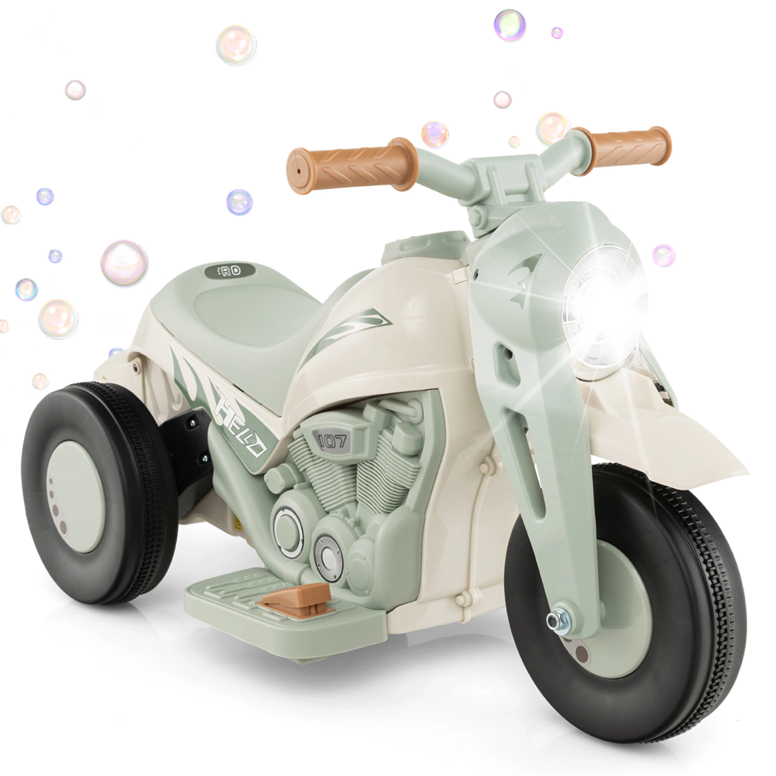 Costway 6V Kids Bubble Car Electric Ride on Motorcycle with Music Button & LED Headlight