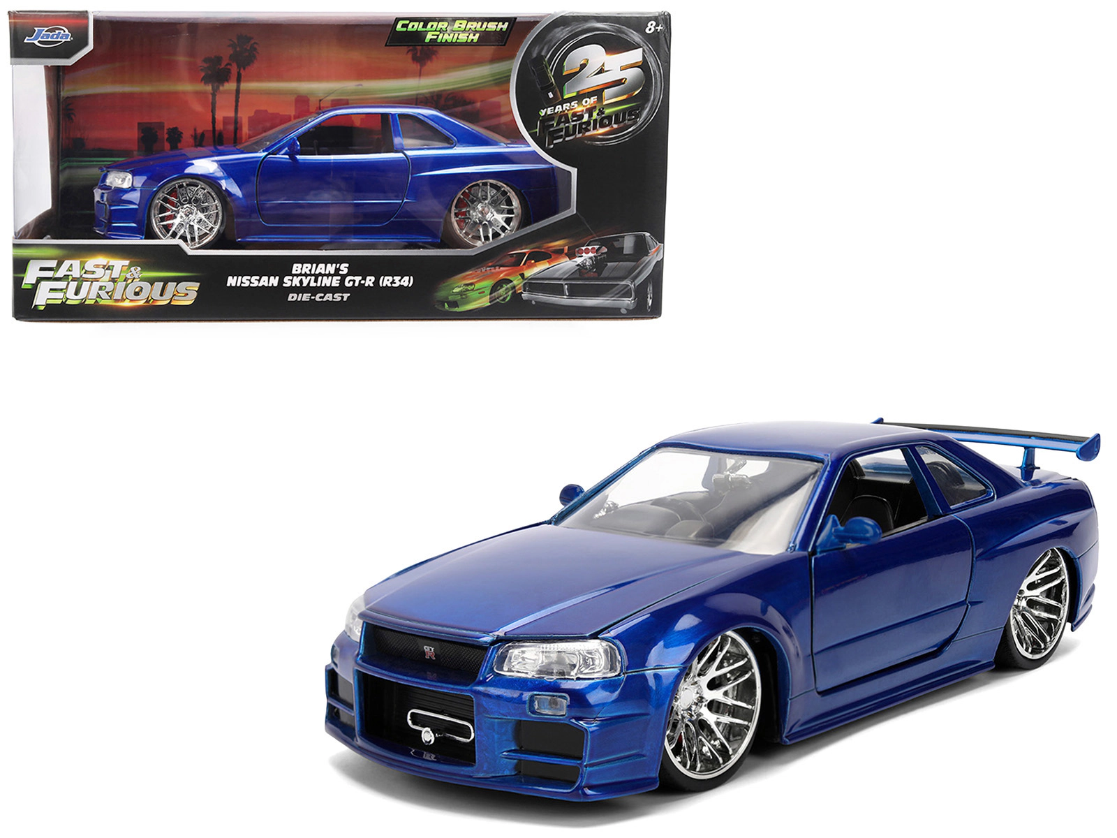 Jada Brian's Nissan Skyline GT-R (R34) RHD (Right Hand Drive) Blue Color Brush Finish 25 Years of Fast &