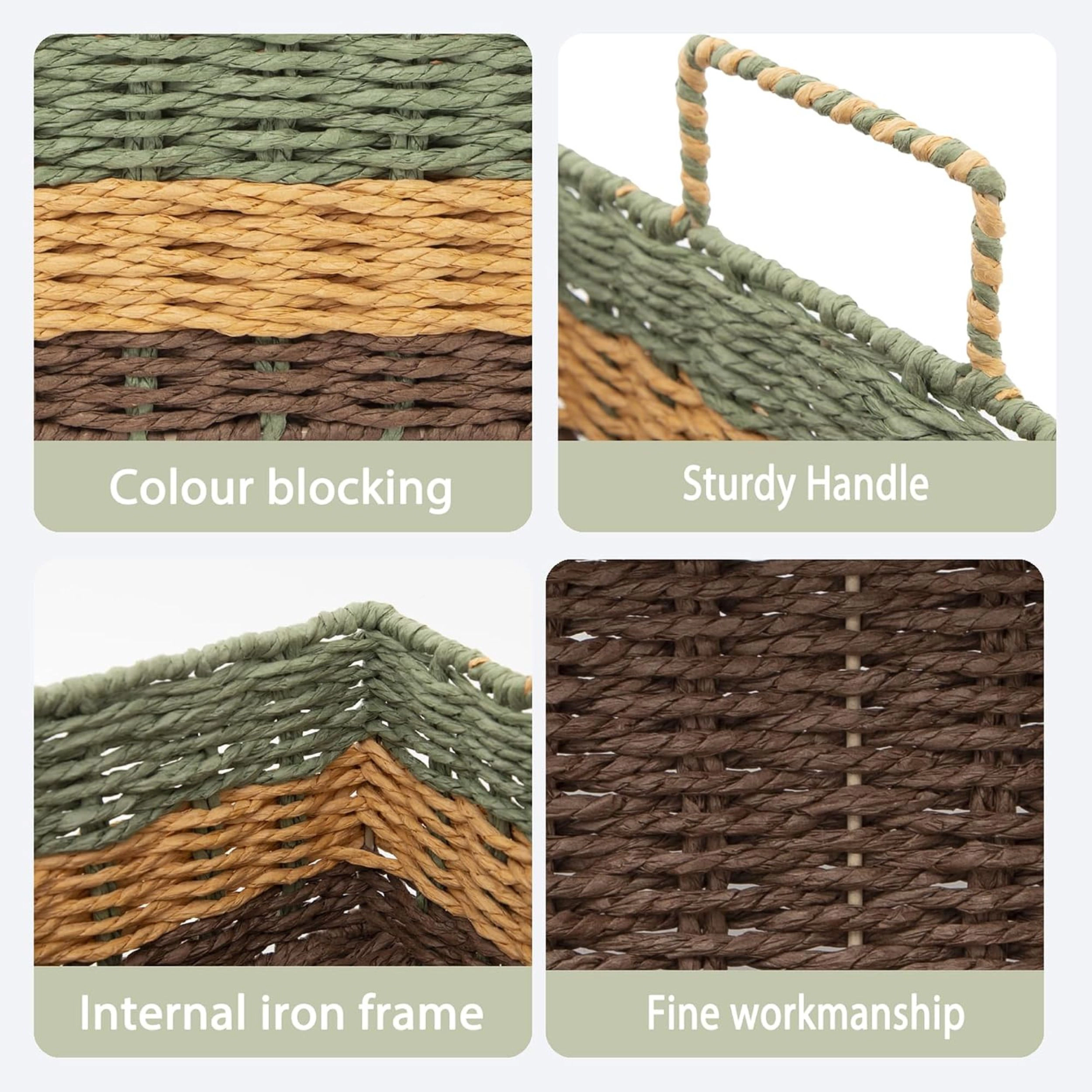 Stock Preferred Woven Paper Rope Rectangle Storage Basket for Shelves Sage Green