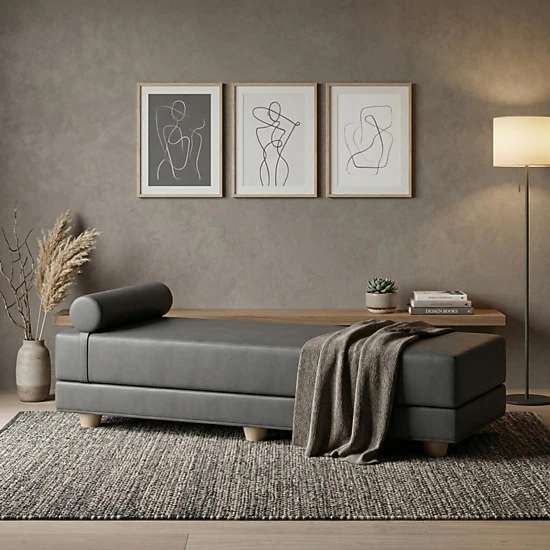 Jaxx Alon Daybed Deluxe Ultraleather - Fold-Out Sleeper Chaise with Memory Foam Queen-Size Mattress