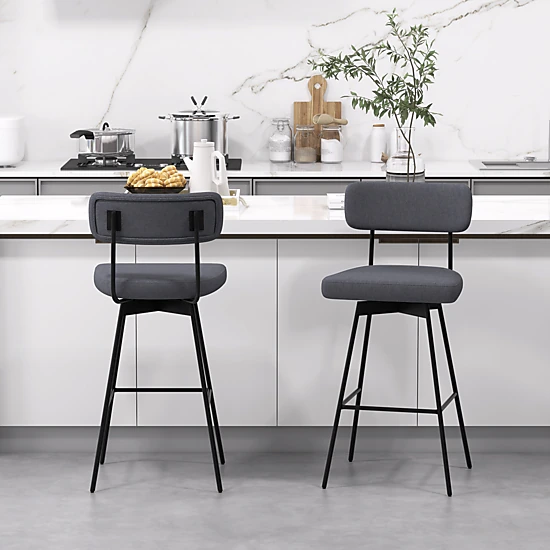 Glintex 2-Piece 29-Inch Upholstered Swivel Bar Stool Set with Padded Back