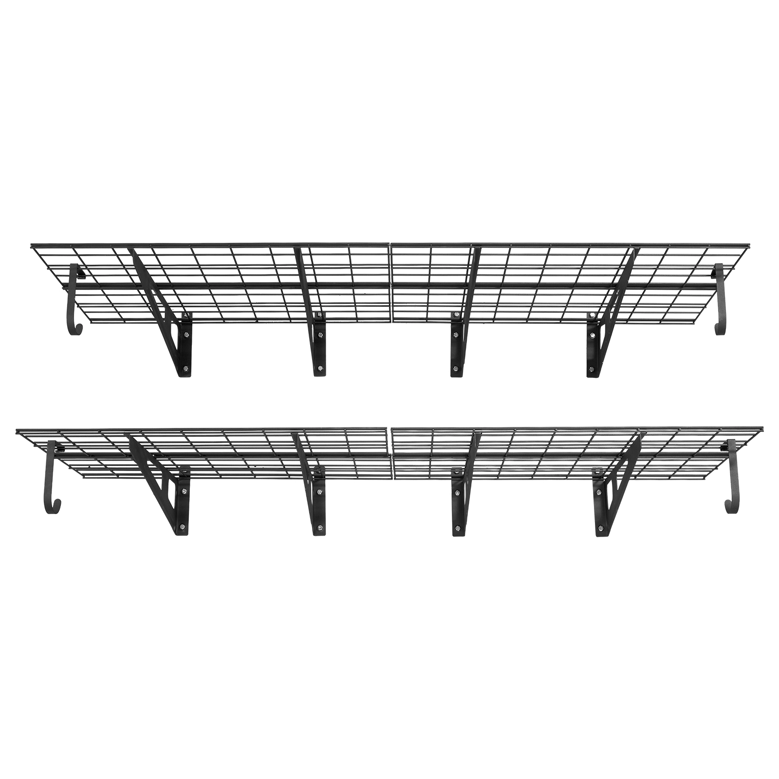 HONGGE 2-Tier Heavy Duty Wall Garage Shelving Steel Wall Mounted Shelving Unit with Hooks Per Shelf Floating Storage