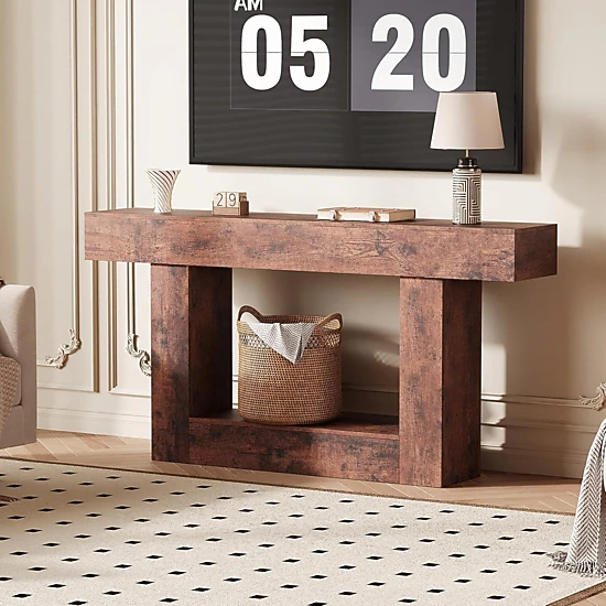 BebreezChic 63" Entryway Table, 2-Tier Narrow Console w/ Storage & Charging