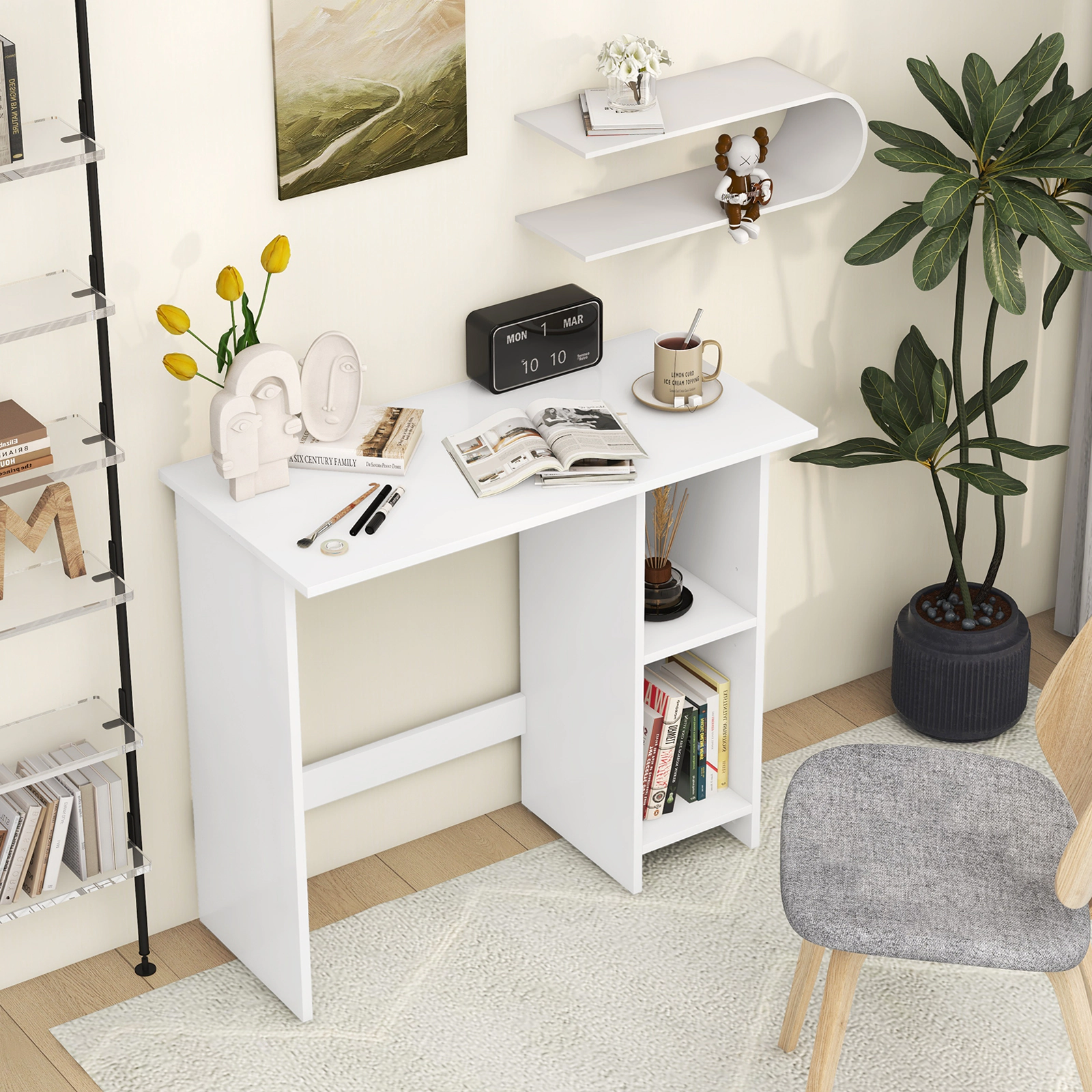 SUGIFT 31.5-Inch White Slim Writing Desk with Adjustable Shelf