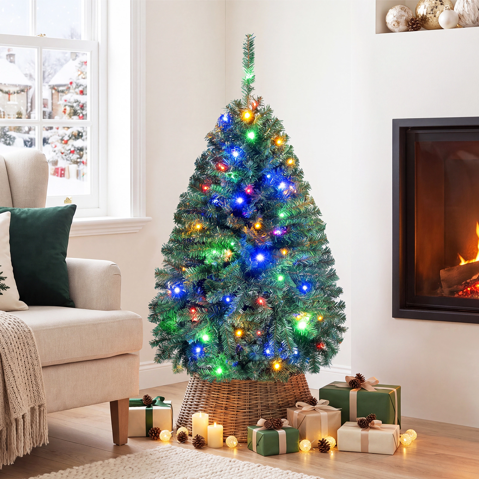 Costway 4/5/6/7/8/9Ft Pre-Lit Artificial Christmas Tree Hinged 100/150/350/500/750/1000 LED Lights