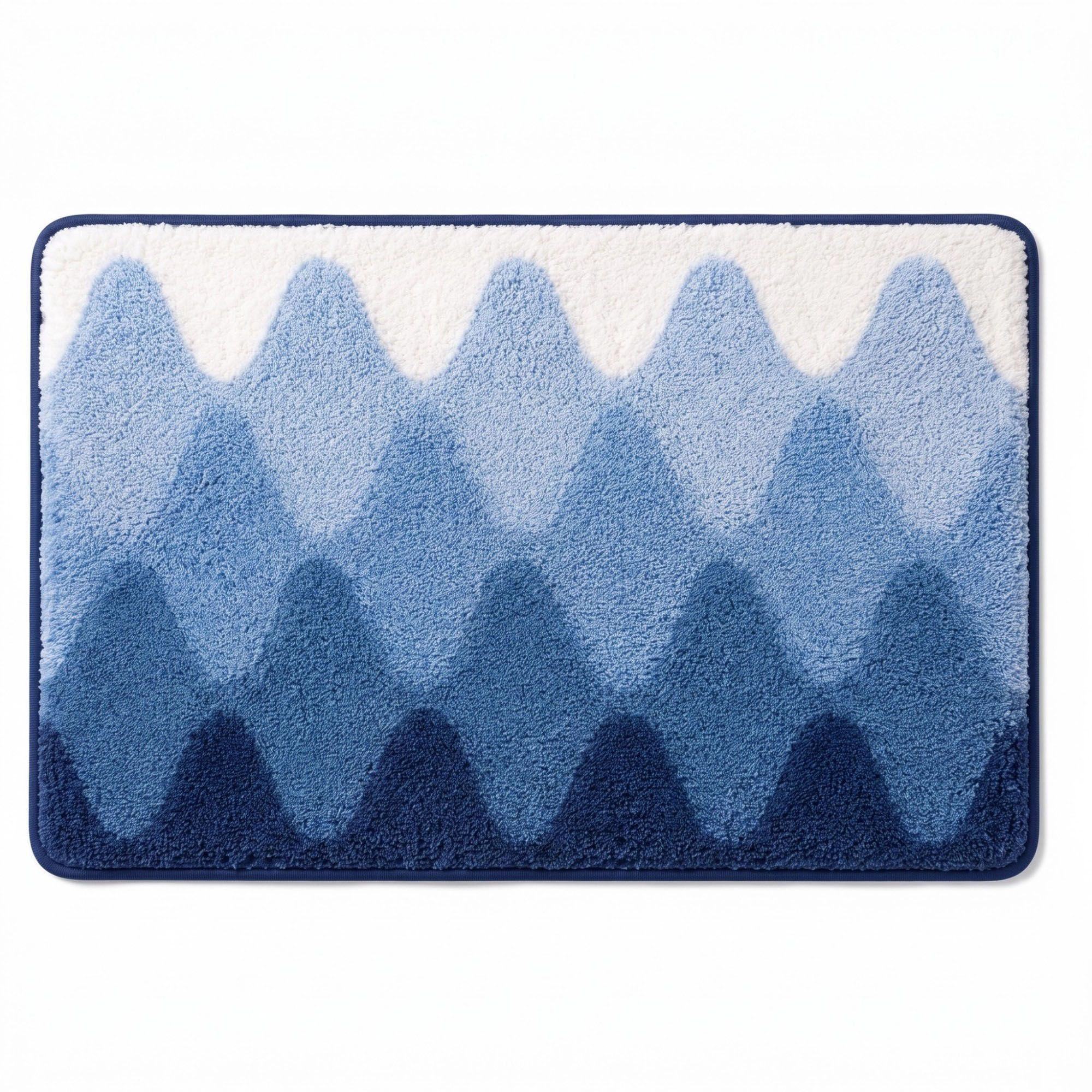 Alilang Unisex Blue Ombre Abstract Wave Plush Bathroom Mat with Soft Tufted Surface and Bound Edges