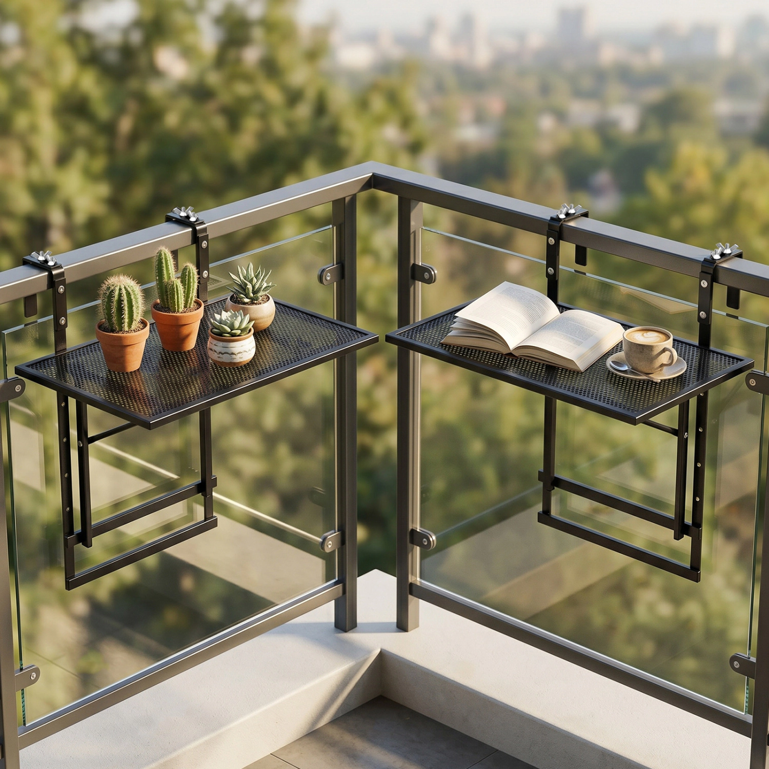 LJG Set of 2 48" Balcony Railing Table with 5-Level Adjustable Height for Patio and Deck