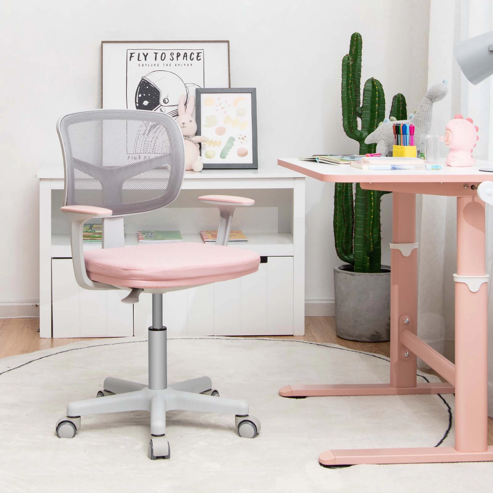 SUGIFT Ergonomic Adjustable Kids Desk Chair with Armrests 330-Lb Capacity 31.5-36-in Height Pink