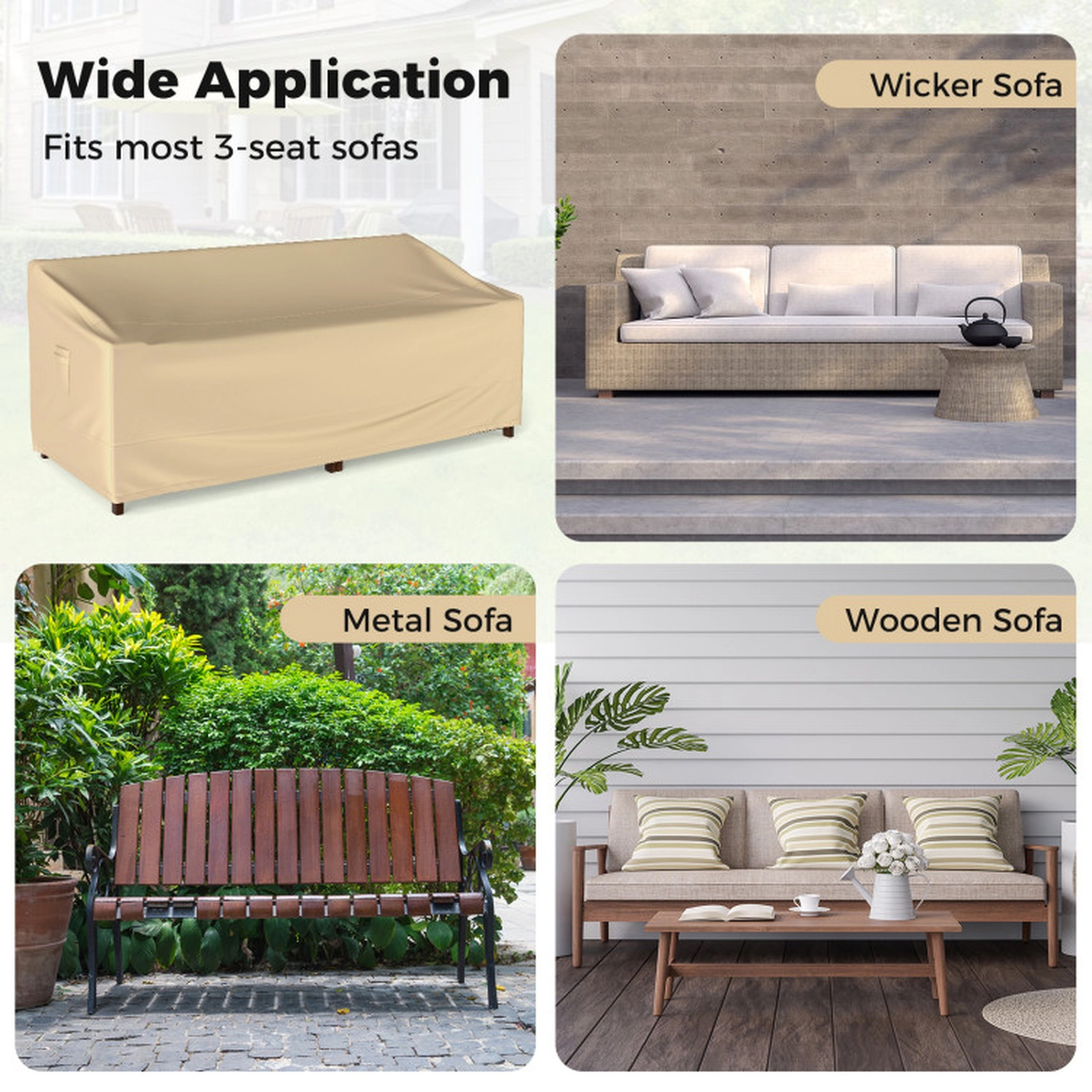 SUGIFT Weather-Resistant Patio Furniture Cover with Padded Handle and Click-Close Straps Beige Blue