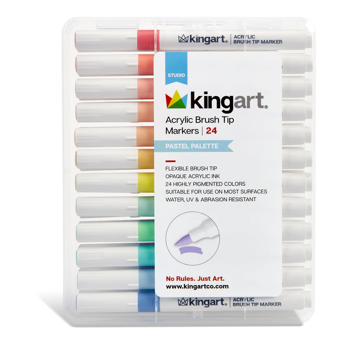 KINGART Pastel Acrylic Brush Tip Markers - Set of 24