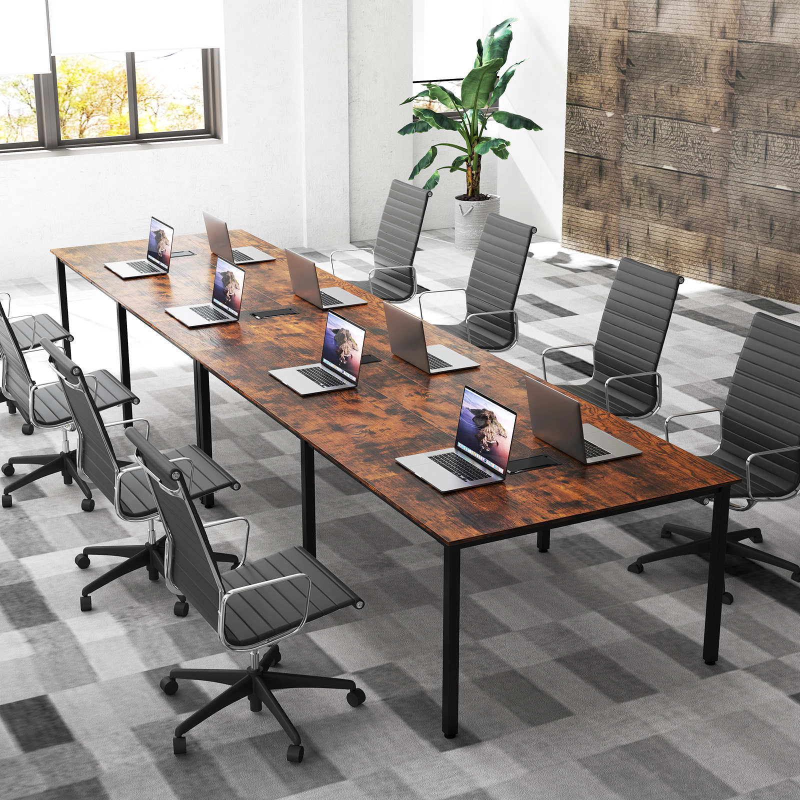 SUGIFT Rustic Brown 8 FT Seats up to 10 Large Conference Room Meeting Table