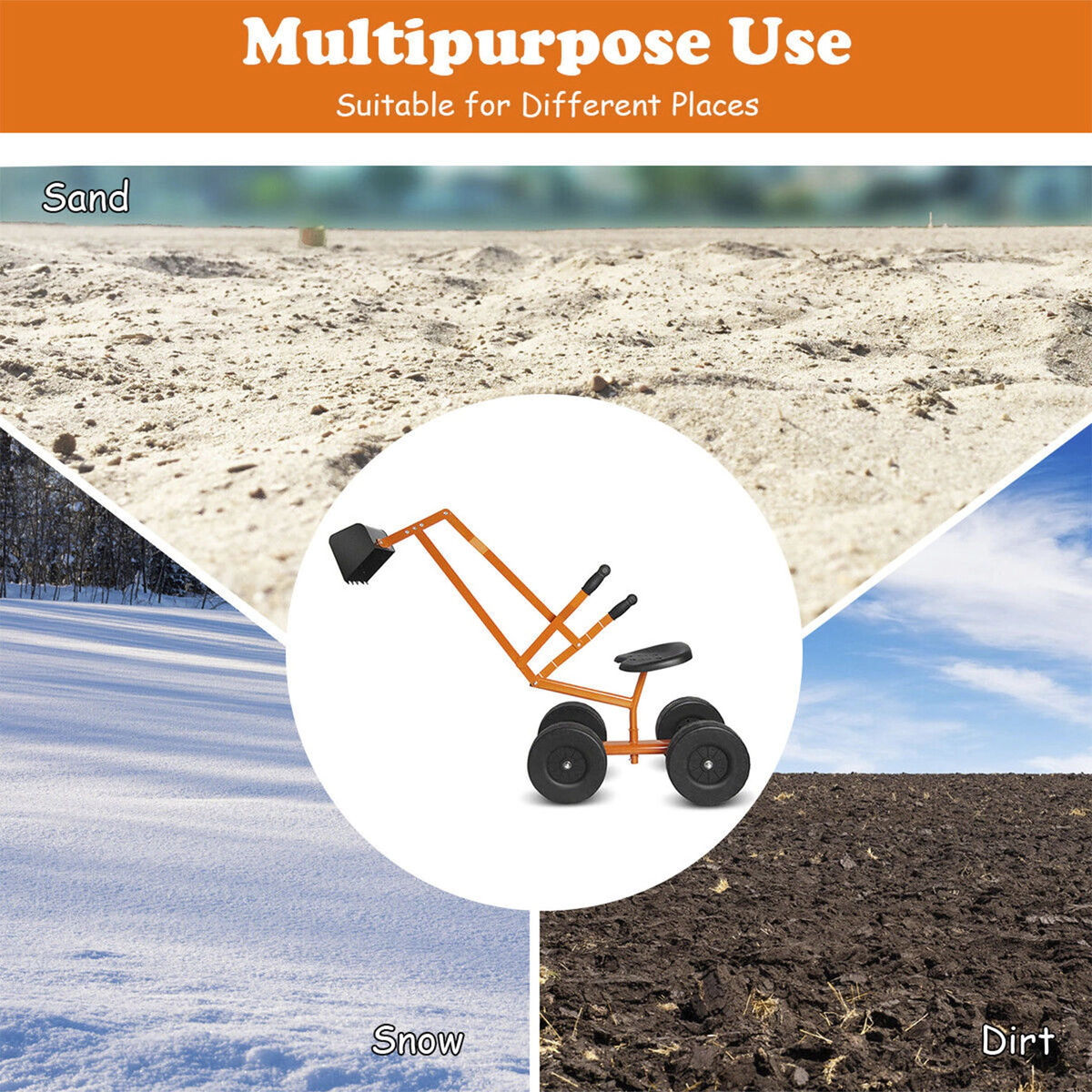 SUGIFT Heavy Duty Kid Ride-On Sand Digger Excavator with 360° Rotatable Seat 110-lb Capacity Ages 4-12 As Pictures Show