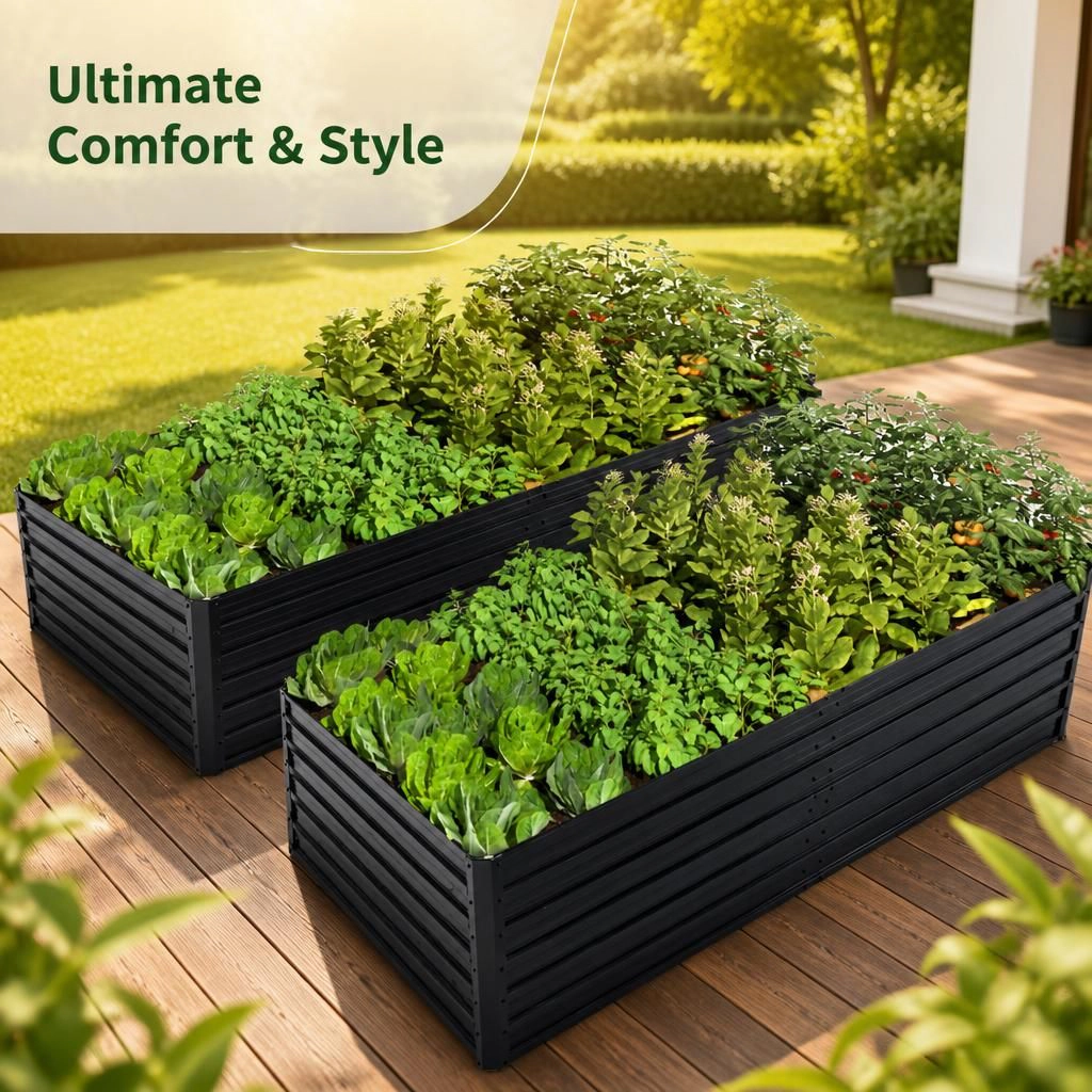 WOW PIONEER Large Rectangular Metal Raised Planter Bed for Vegetables Flowers Herbs Fruits