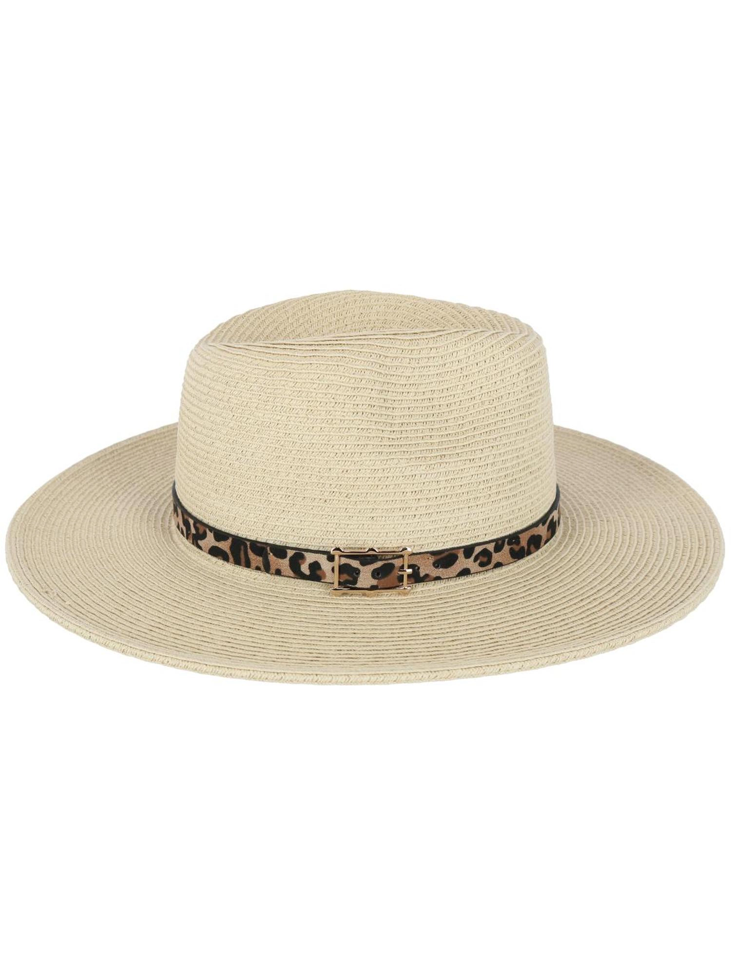 Karen Keith Women's Braided Toyo Fedora Sun Hat with Leopard Band