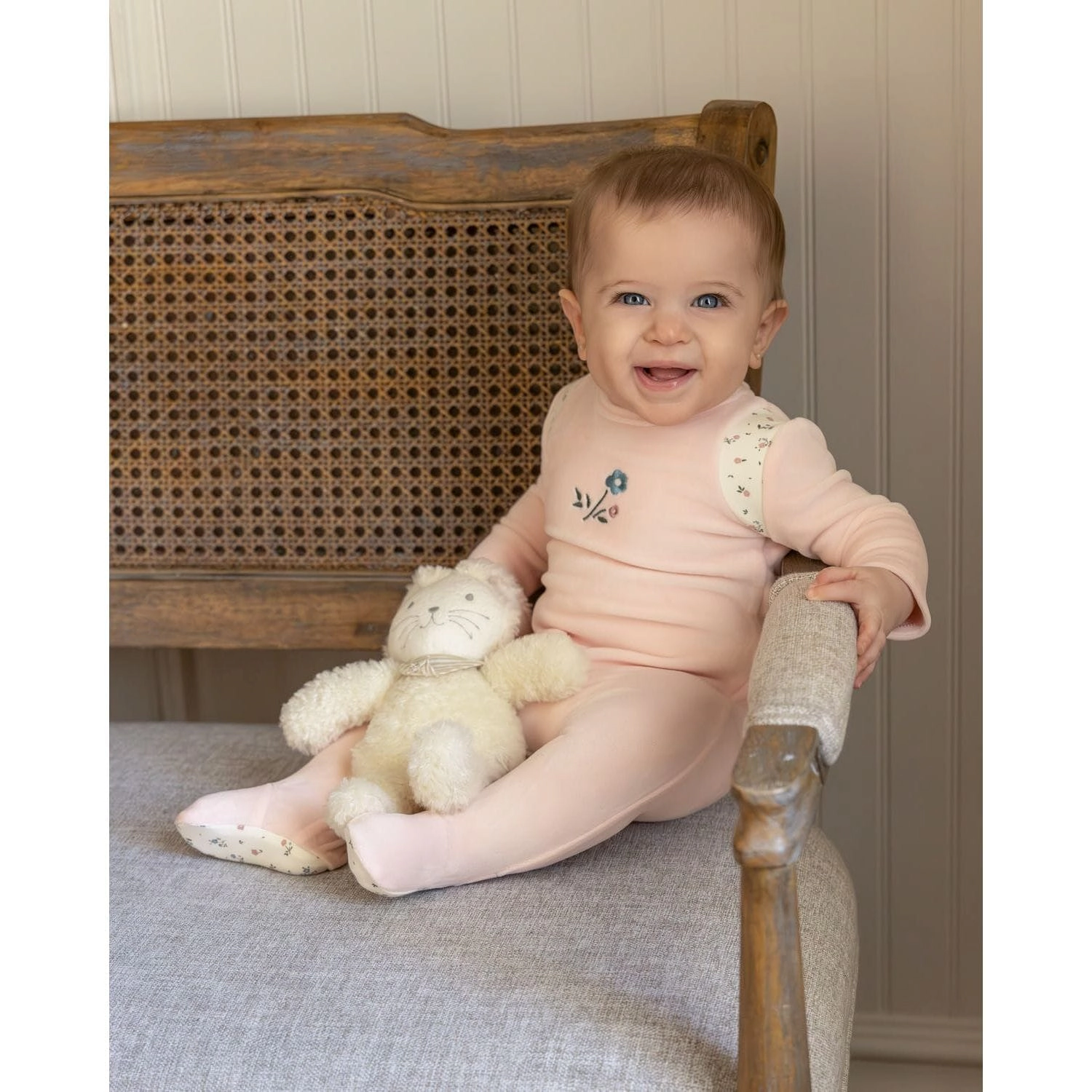 MeMoi Baby Girls "Fairy Flowers" Embroidered Velour Footie