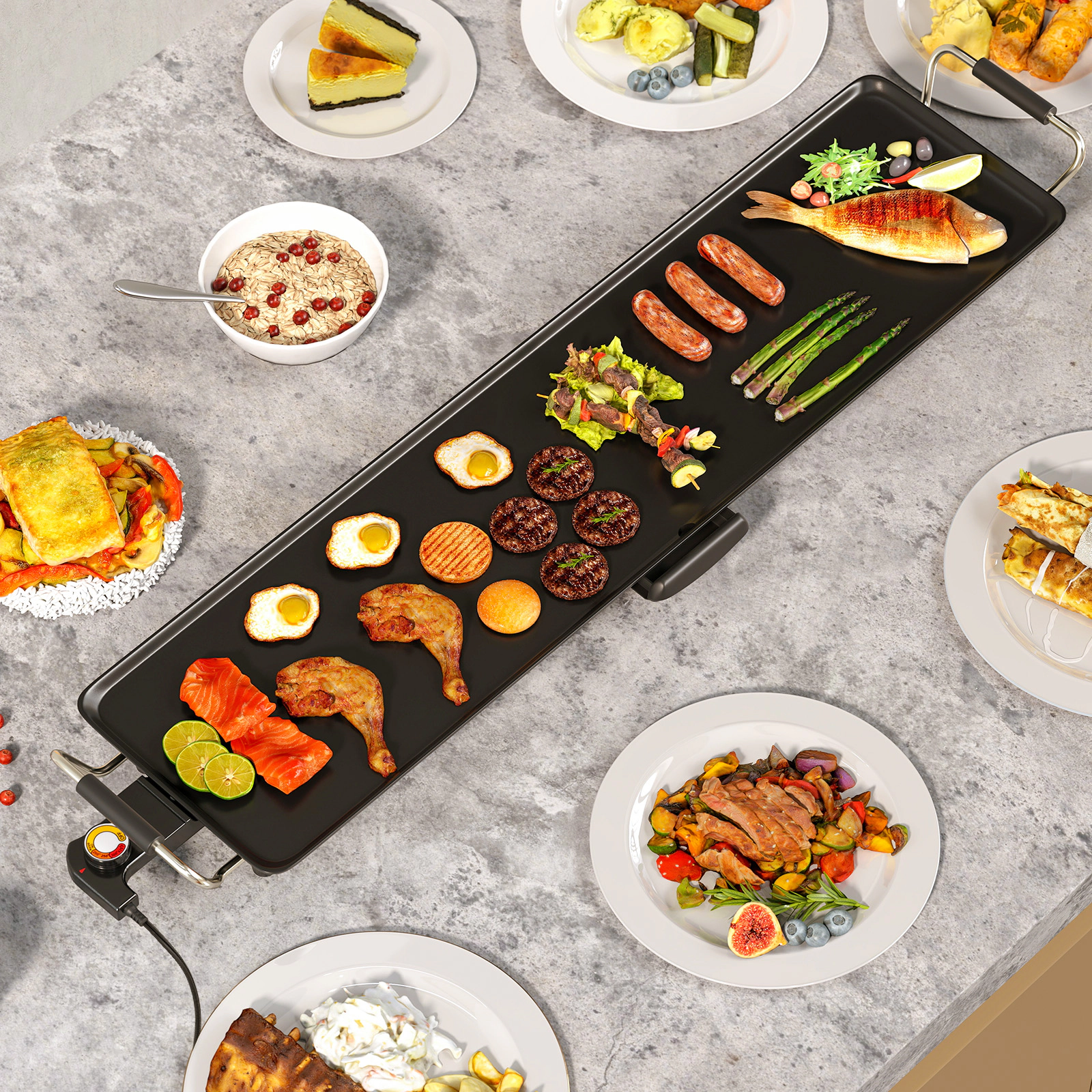 SUGIFT Black 35-in 1400W Extra Large Nonstick Electric Griddle Flat Top Grill with Adjustable Temperature