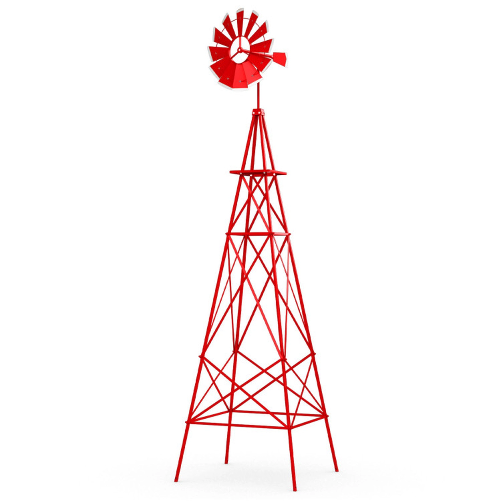 SUGIFT 8-ft Red Metal Garden Windmill Weathervane with 12 Rotating Blades 26.5-in W 26.5-in D 100-in H