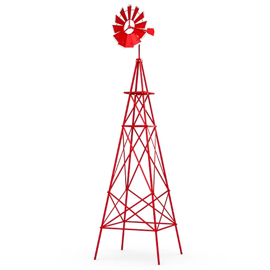 SUGIFT 8-ft Red Metal Garden Windmill Weathervane with 12 Rotating Blades 26.5-in W 26.5-in D 100-in H