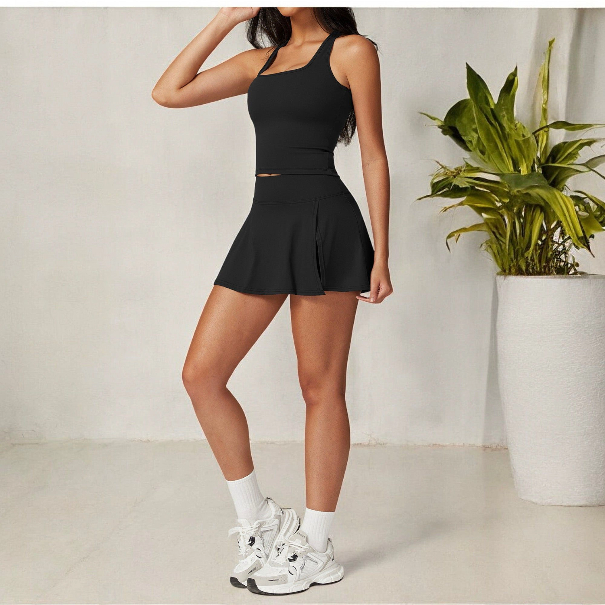 Anna-Kaci Women's Flare Athletic Skort with Built-In Shorts High-Waist