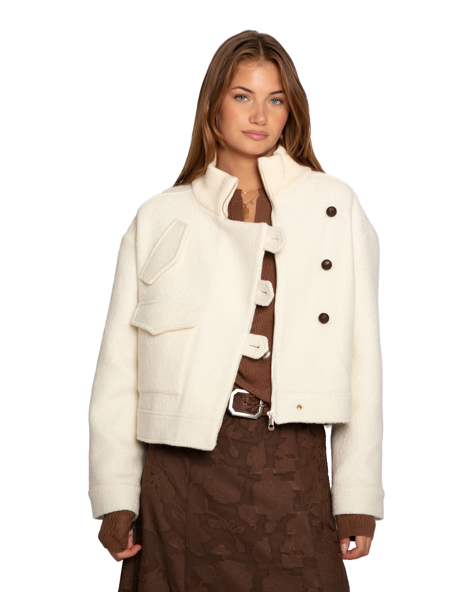 Belle & Bloom Crystal Skies Cropped Wool Rib Jacket