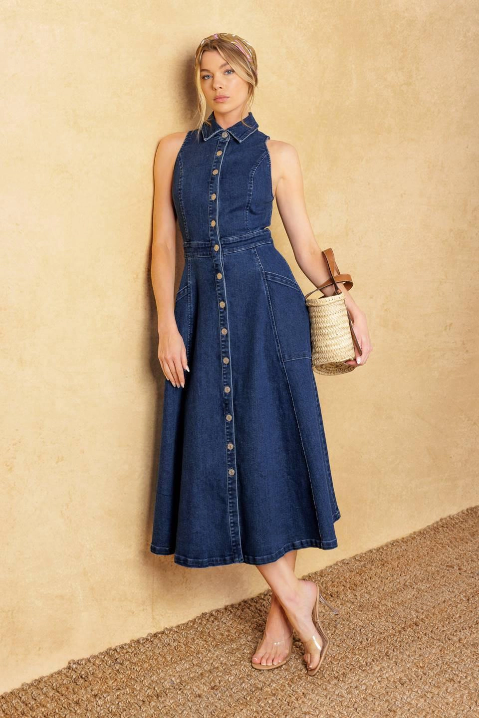 TRUEDAMES Women Cool Girl Denim Midi Dress