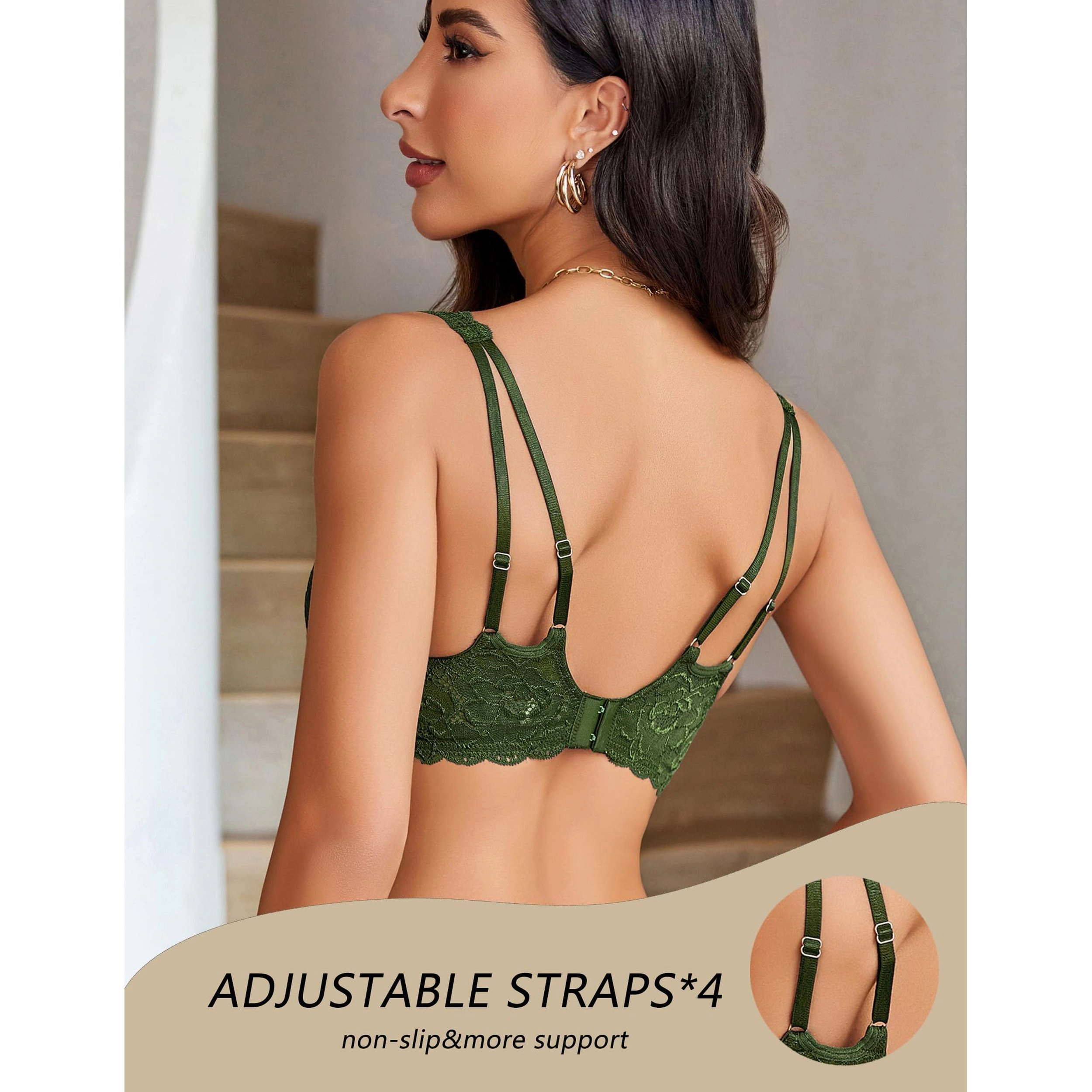 Avidlove Women's Lace V Neck Strappy Wireless Bralette