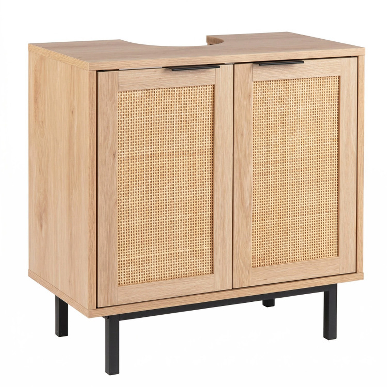 SUGIFT 2 Rattan Doors U-Shaped Cut-Out Under Sink Bathroom Vanity Cabinet 23.5-in x 12-in x 24-in 66-lb Capacity Natural