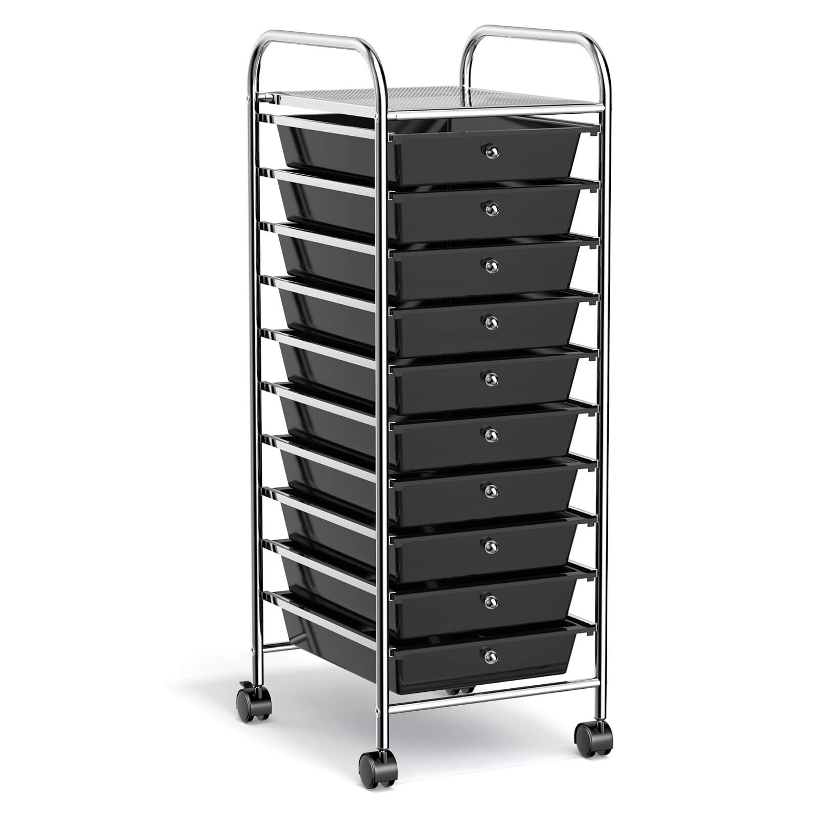 SUGIFT Black 13-in 10-Drawer Slim Rolling Cart Narrow Office Organizer with Pull-Out Trays and Wheels