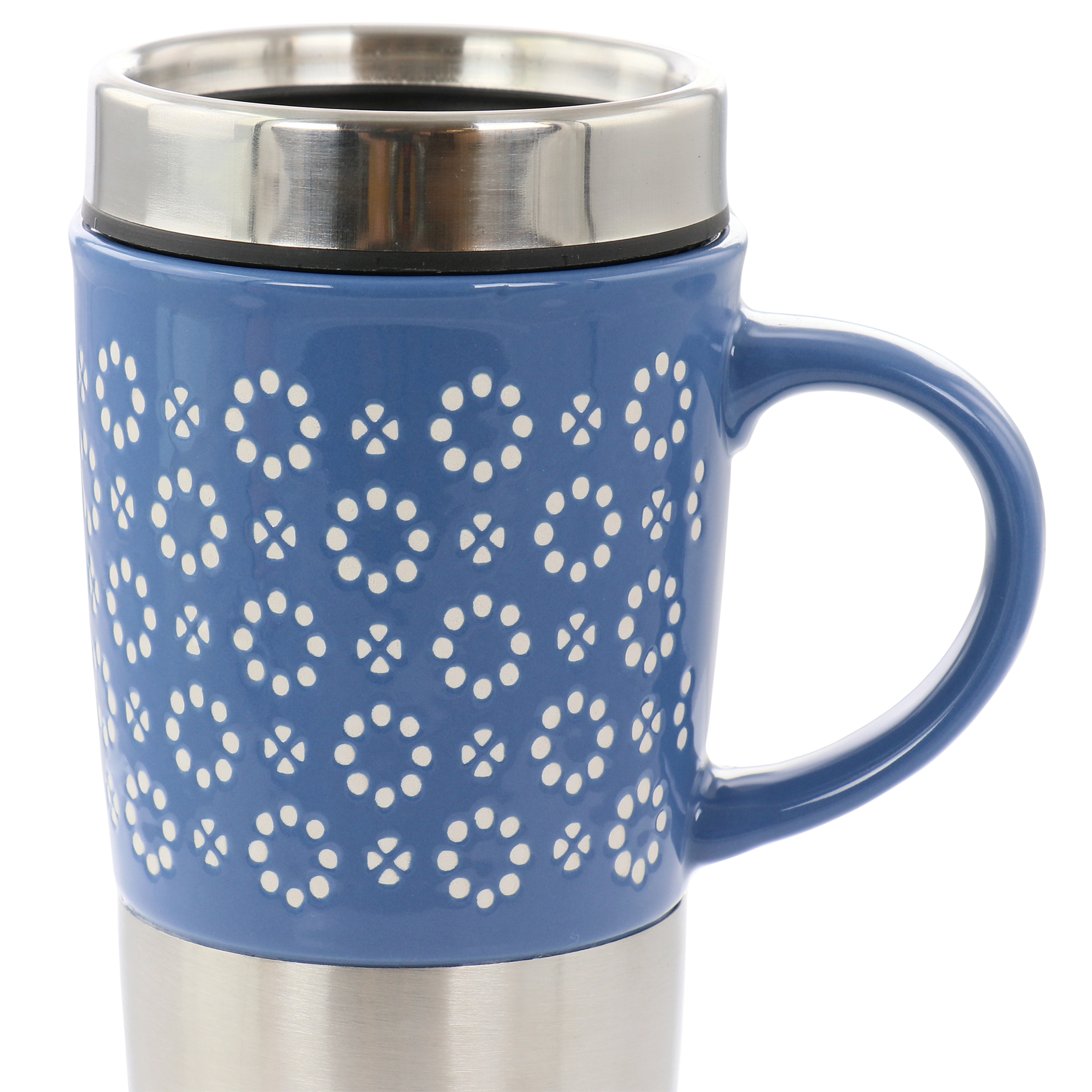 Mr. Coffee Travertine 16 Ounce Stoneware and Stainless Steel Travel Mug With Lid in Blue