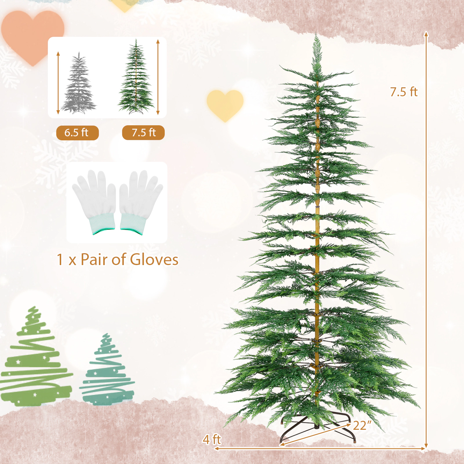 Costway 7.5 FT Pre-Lit Cypress Christmas Tree Hinged with 612 PE Branch Tips Timer & 540 Lights