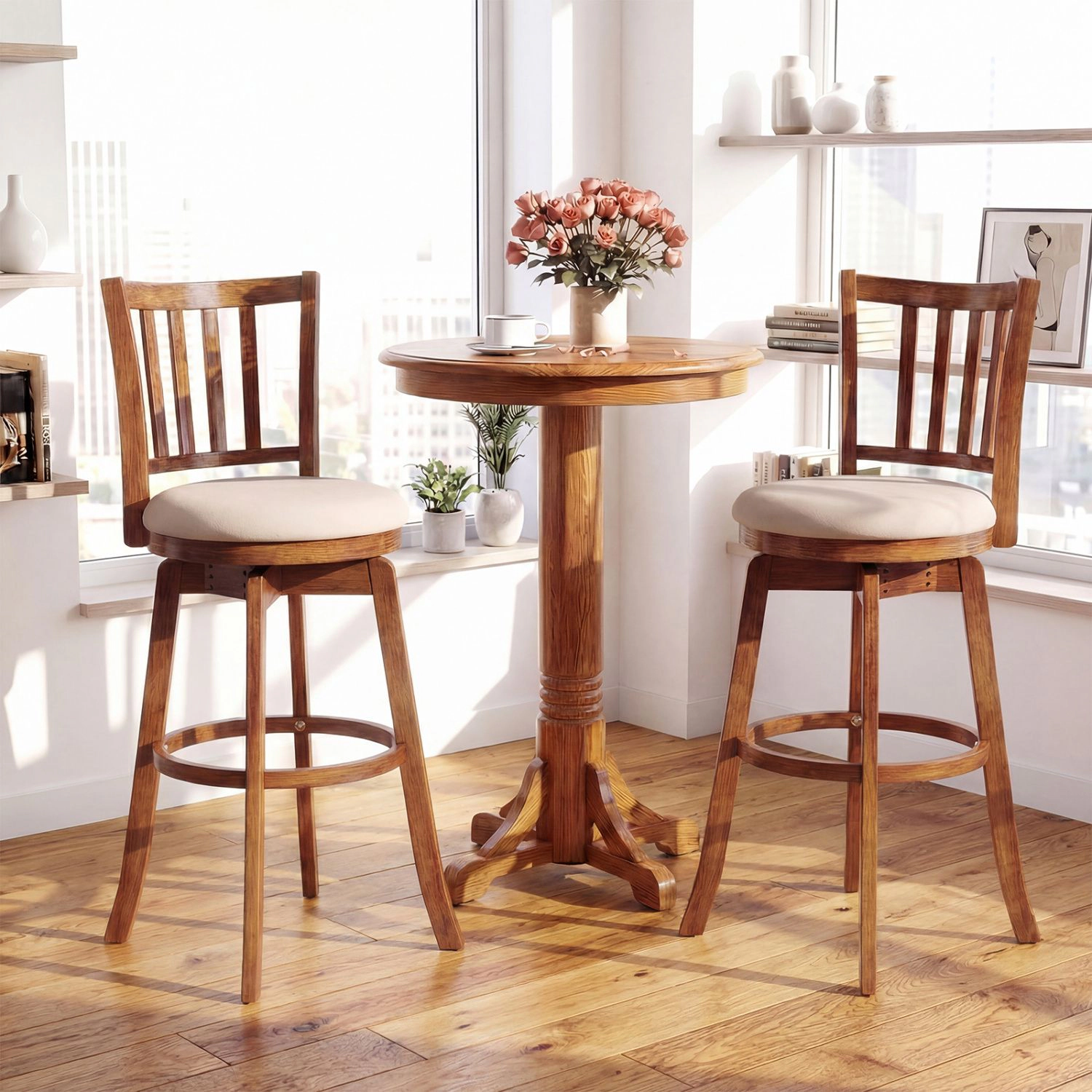 SlickBlue Swivel Bar Stools Set of 2 with Upholstered Seat and Wood Base