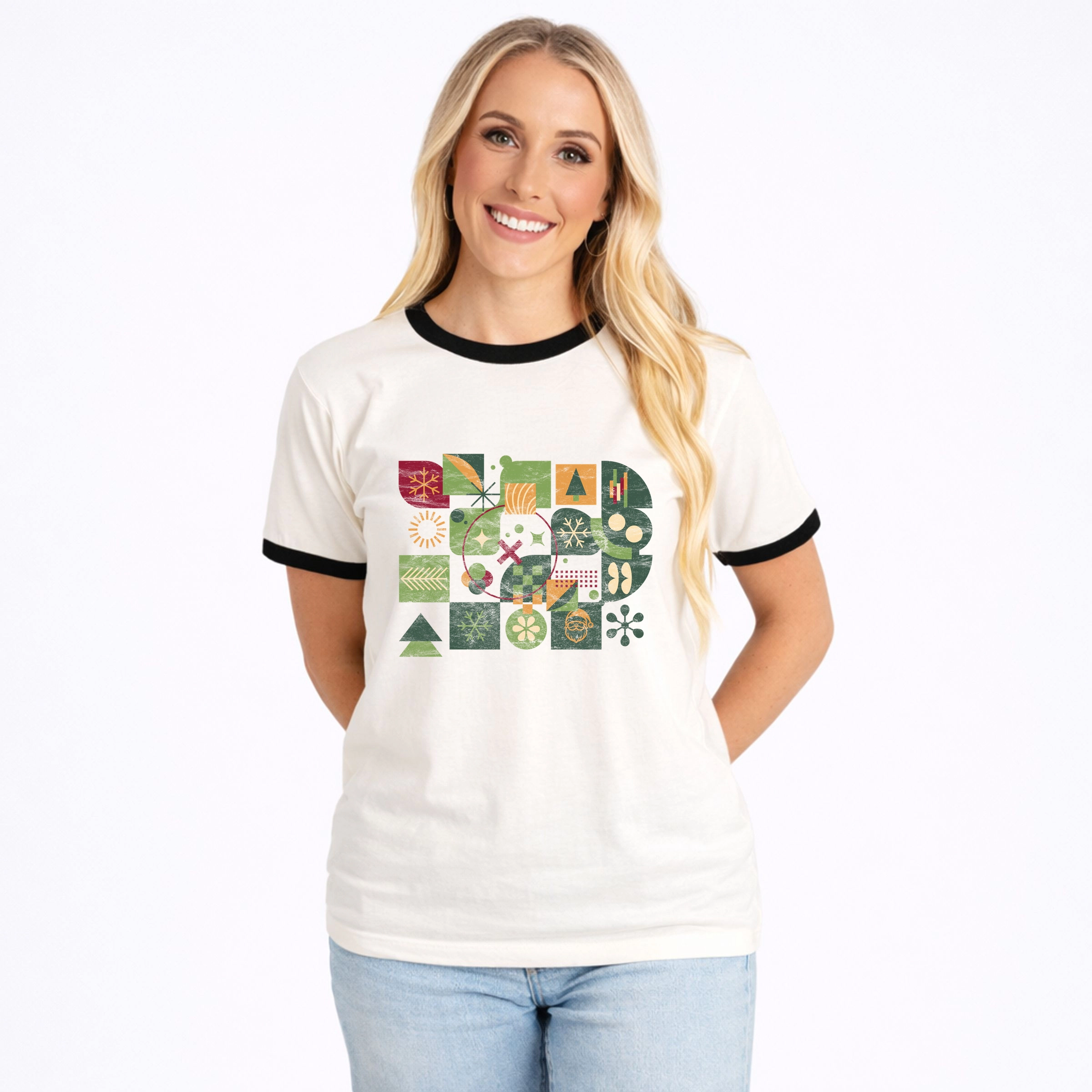 Simply Sage Market - Women's Ringer Graphic T-Shirt Abstract Christmas