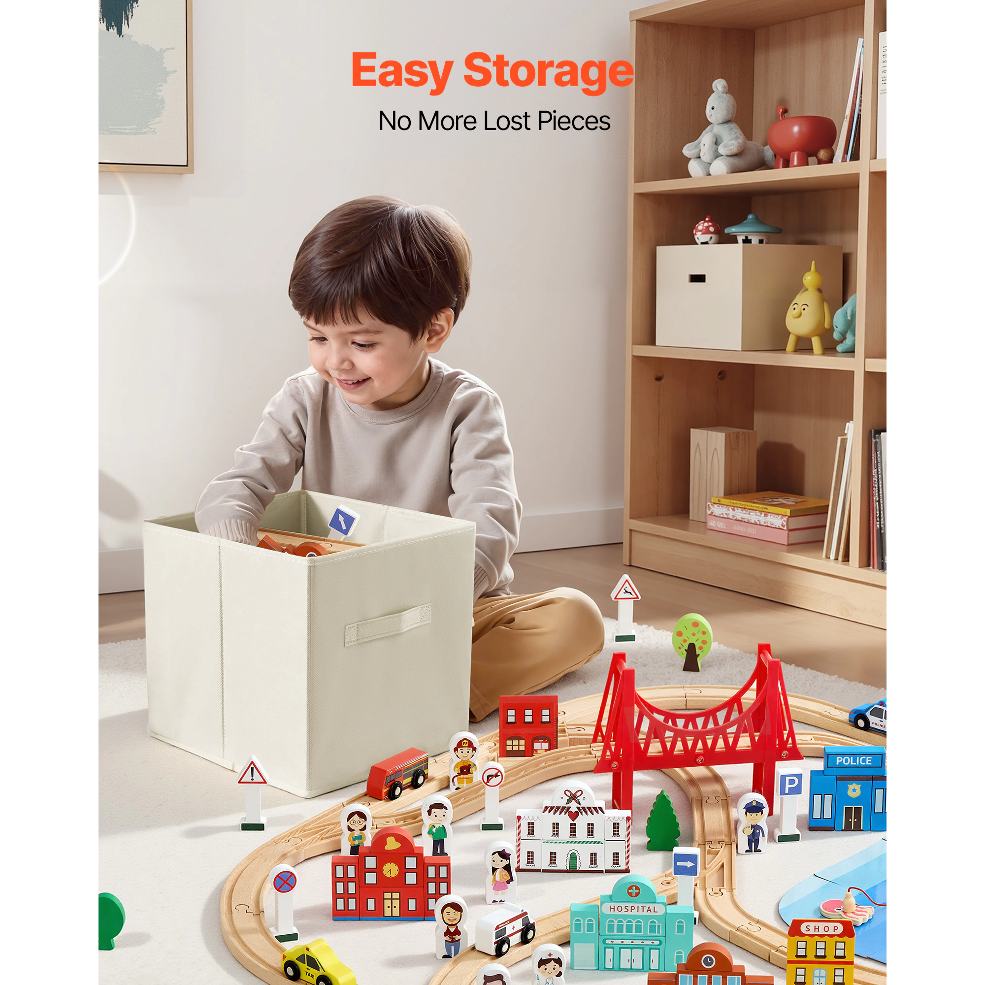 HONGGE Wooden Train Set for Kids Ages 3-8 Wood Train Track Toy with Railway Compatible with Major Brands Christmas