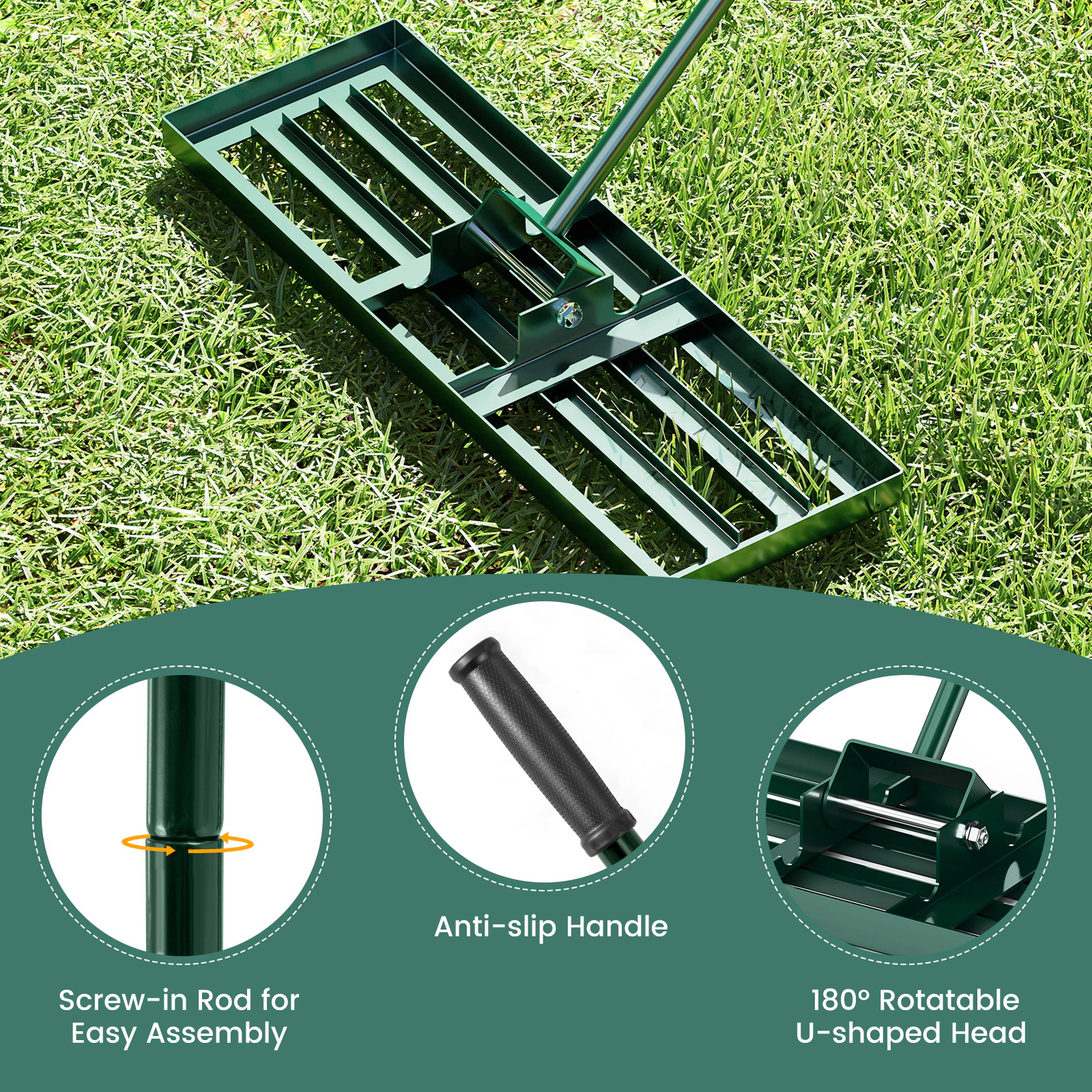 SUGIFT 30 x 10 Lawn Leveling Rake with 67 Handle for Small Lawns