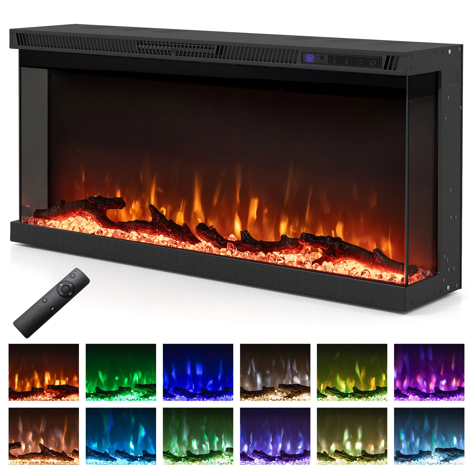 SlickBlue 36 Inch Electric Fireplace Insert with Remote Control and 12 Flame Colors