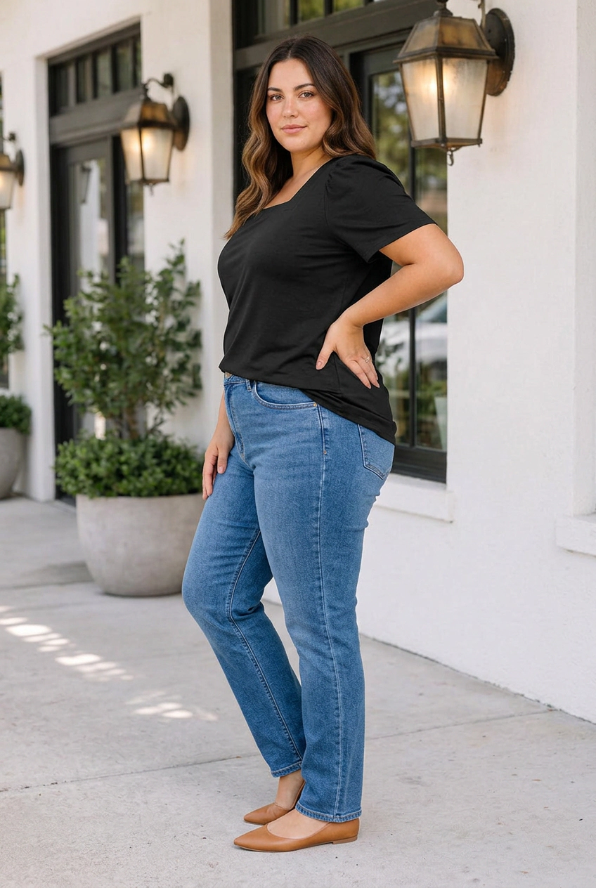 Threaded Pear Kristen Short Sleeve PLUS Top