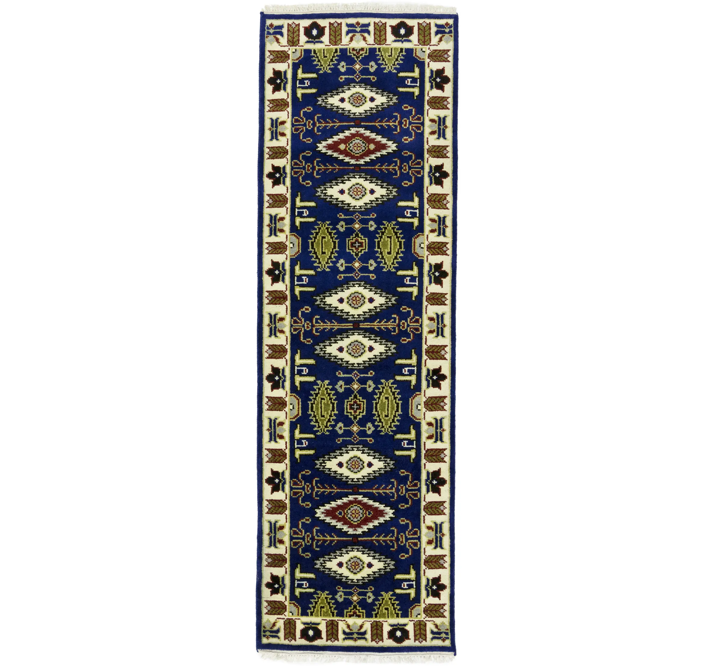 Magic Rugs 2'6 X 8'1 Hand Knotted Navy Geometric Kazak Wool Runner Rug