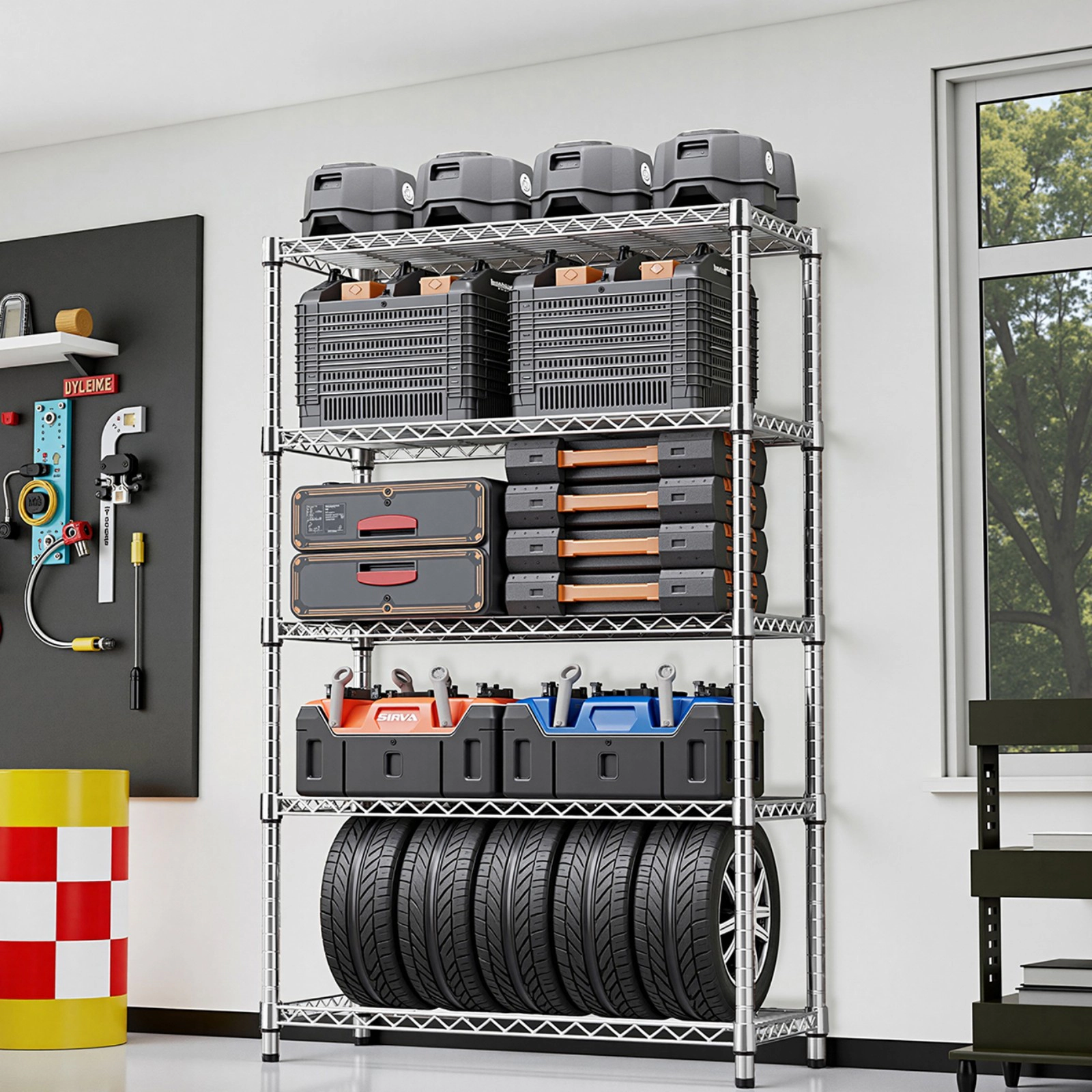 Flynama 5 Tier Steel Wire Shelving 1750 LBS 72.4 in H x 47.2 in W x 17.7 in D for Garage