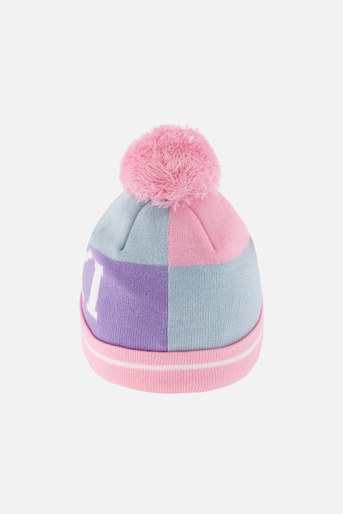Deux par Girls SKI Text Color Block Winter Knit Hat with Pompom